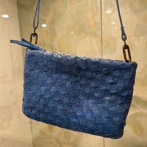 Elegant Blue Woven Leather Shoulder Bag